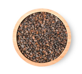 Wall Mural - Buckwheat, Black Buckwheat, Buckwheat for Birds in wooden bowl isolated on white background