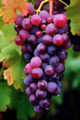 Sticker - Ripe Vine Harvest: A Bountiful Nature, Captivating and Fresh, showcasing Green Grapevines with Red Leaves. A Wine-lover's Delight, a Farming Gem in Rural Summer, joined by Blue Skies. The Growth of