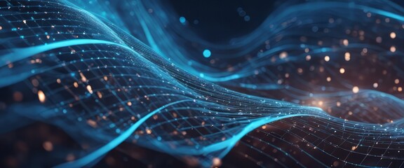 Wave of particles. Abstract Blue Geometric Background. Big data visualization. Data technology abstract