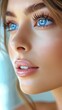Close-up of a woman's face in profile with emphasis on blue eyes and eyelashes, cosmetic treatment and cleaning
Showcases detailed skin texture and natural tones. Close-up. Concept: healthy and clean