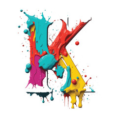 Wall Mural - Realistic K letter with color splash on white background, rainbow splash, abstract watercolor splashes