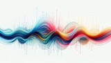 Fototapeta  - abstract of colorful flowing wave lines resembling frequency waves or sound curves on a white background.