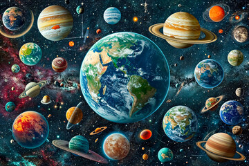 Wall Mural - Cosmic background with stars, planets and constellations