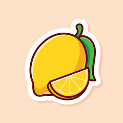 vector cute cartoon of yellow slice and single lemon isolated