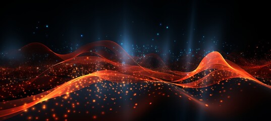 Red cyberspace background with abstract dots and weave lines for data transfer and network security