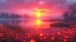© Nico - Landscape with Vibrant Sunset, a breathtaking sunset over a picturesque landscape, with vibrant colors filling the sky