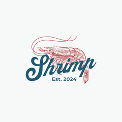 Vintage shrimp hand drawn logo design