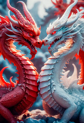 Wall Mural - Dragons Yin and Yang, warriors of opposites. Two fantastic Chinese dragons. Year of the Dragon according to the eastern horoscope