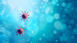 © Tetiana - Detailed rendering of a vermilion-hued virus with influenza-like spikes and Omicron attributes on a blue gradient, space for text included. Visual for infectious diseases study.