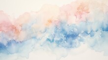 Hazy Light Blue And Blush Watercolor Splotches On White 