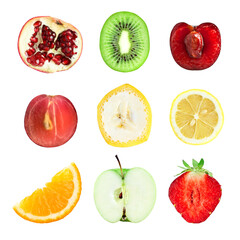 Wall Mural - Fruit slices isolated on transparent background. PNG format