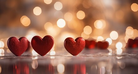 Canvas Print - red heart shaped candles, background, wallpaper 