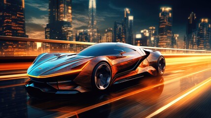 Wall Mural - The exhilarating sight of a high-speed supercar zooming down urban roads in a race.