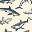 shark, pattern, ocean, blue, design