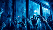 © Констянтин Батыльчук - Group of people reaching out of window with their hands in the air.