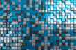 Mosaic cubic geometrical wall in llight silver, dove color, rich pastel blue, graphite gray, beaver color tones.