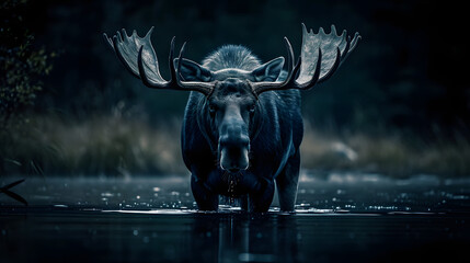 Wall Mural - Moose Standing in a Lake in the Wild