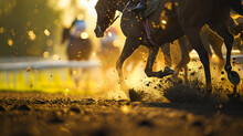 Close Up Portrait Of A Horse Racing On A Horse Track