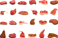 Lamb Chop Icons Set Cartoon Vector. Meat Product. Cooking Raw Grilled