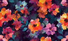 Burst Of Colorful Flowers In Impressionist Style