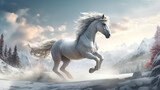 Fototapeta Konie - side view of a unicorn running, cinematic scene, profile view of unicorn created with Generative Ai