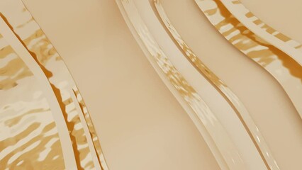 Wall Mural - 3d Abstract peach and golden retro ribbons or lines. Quiet luxury Beige looping animation background.