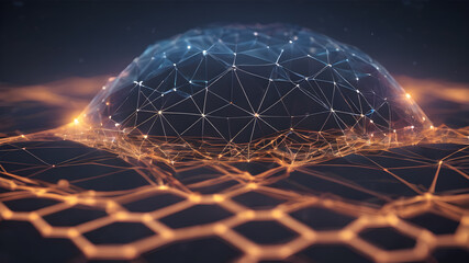  Wireframe connectivity mesh geometric network tech background concept.. AI generated image, ai