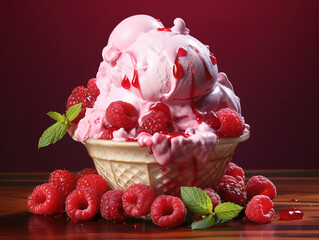 Wall Mural - Awesome Ice cream with raspberry