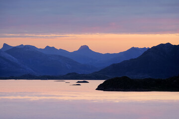 Wall Mural - Midsummer sunlight at Vestfjorden, Lofoten islands, Norway