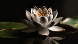 Fototapeta Łazienka - Biały kwiat lotosu 3D, ciemne tło