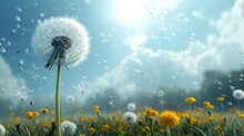 White Dandelions Are On A Clean Backdrop With A Big Copy Space, Generative AI.