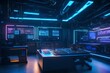 © Ghouri - futuristic virtual reality lab in a university setting, featuring immersive VR stations, advanced technology, and a cutting-edge design for experimental learning