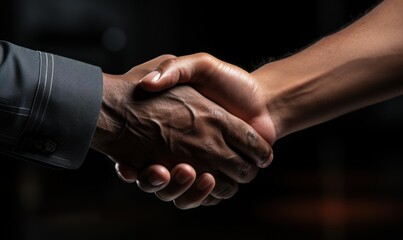 The handshake between two businessmen serves as a visual representation of a victorious collaboration and a thriving business agreement