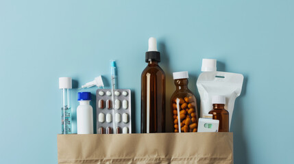 Wall Mural - Paper bag filled with various medical supplies