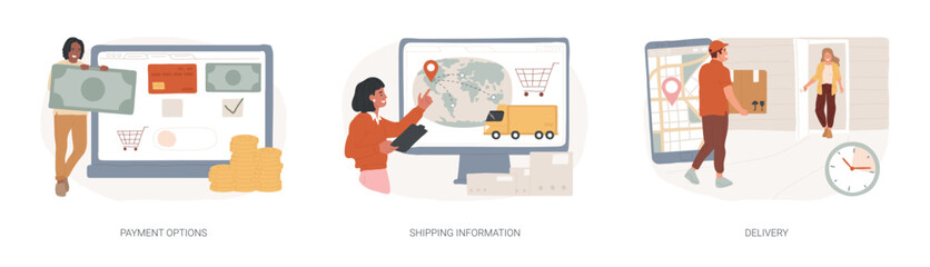 Wall Mural - e-commerce website order processing isolated concept vector illustration set. payment options, shipp