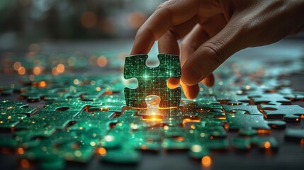 Wall Mural - the puzzle of success: teamwork piecing together triumph