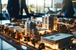 real estate business, housing development and urban planning. buildings scale models on the table at architects office