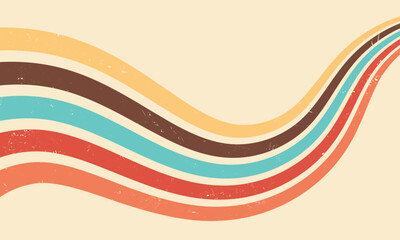 Wall Mural - Retro wavy lines wallpaper background. Colorful vintage curved stripes vector illustration backdrop design.	
