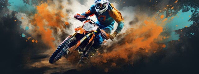 Wall Mural - Vibrant royal blue and orange grunge textures for poster and web banner design, perfect for extreme, sportswear, racing, cycling, football, motocross