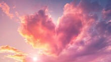 A Mystical Heart Formed By Rosy Clouds At Sunset, Creating A Romantic And Picturesque Sky For Special Occasions Centered Around Love And Affection.