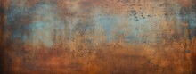 Rusty Steel Background. Vintage Old Antique Metal Material Texture Surface Grunge Damaged In Copper