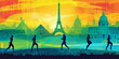 light bright saturated nona modern abstract illusstration with free space for text Immerse in the futuristic allure of Paris 2024 invites you to a future where cityscapes and sports unite. Picture the
