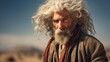 Photorealistic Old Indian Man with Blond Curly Hair retro Illustration. Portrait of a person in western movie vintage style. Cowboy spirit Ai Generated Horizontal Illustration.