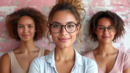 Canvas Print - Three diverse women smiling together, female friendship concept