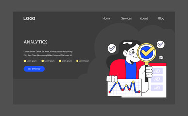 Wall Mural - Advertising analytics concept. Evaluating ad performance with a keen eye on metrics. Depiction of data analysis and campaign tracking success. Flat vector illustration.