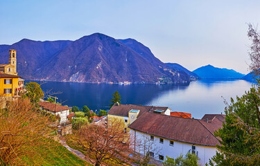 Canvas Print - The roofs and gardens of Castagnola, Ticino, Switzerland