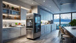 smart kitchen with integrated technology, such as a touchscreen refrigerator and automated appliances