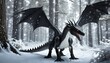 black ferocious dragon in the snowy forest