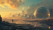 A Fantastic Alien Planet With Transparent Orbs In The Sky