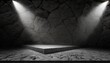 black dark and gray geometric stone and rock shape background minimalist mockup for podium display showcase studio room platform illuminated by spotlights interior texture for display products